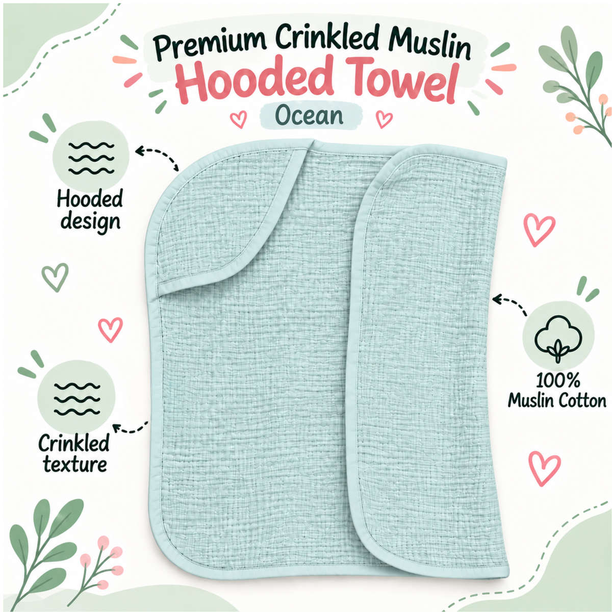 Premium Crinkled Muslin Hodded Towel