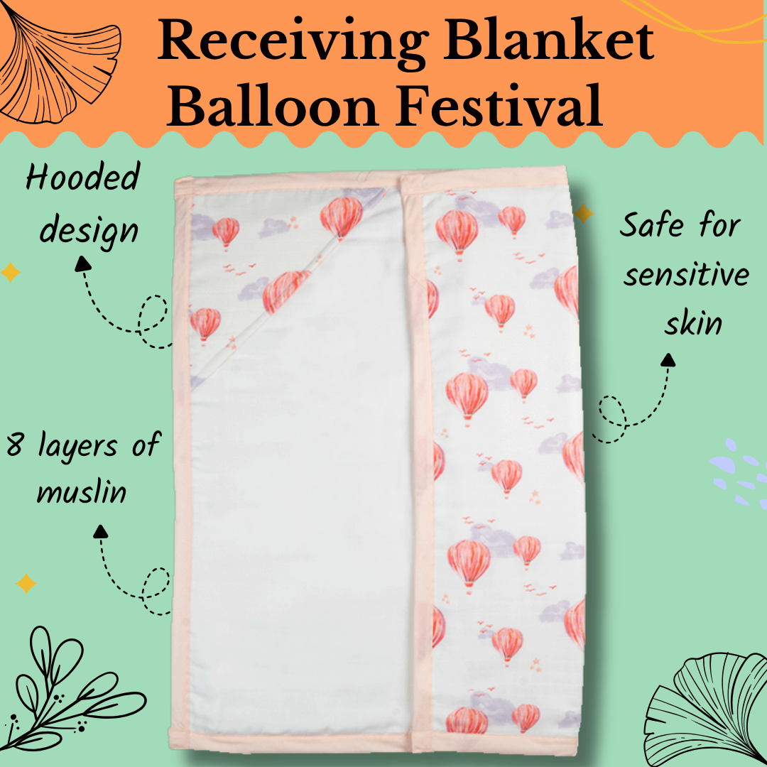 Premium 8 Layers Muslin Receiving Blanket  - Balloon Festival