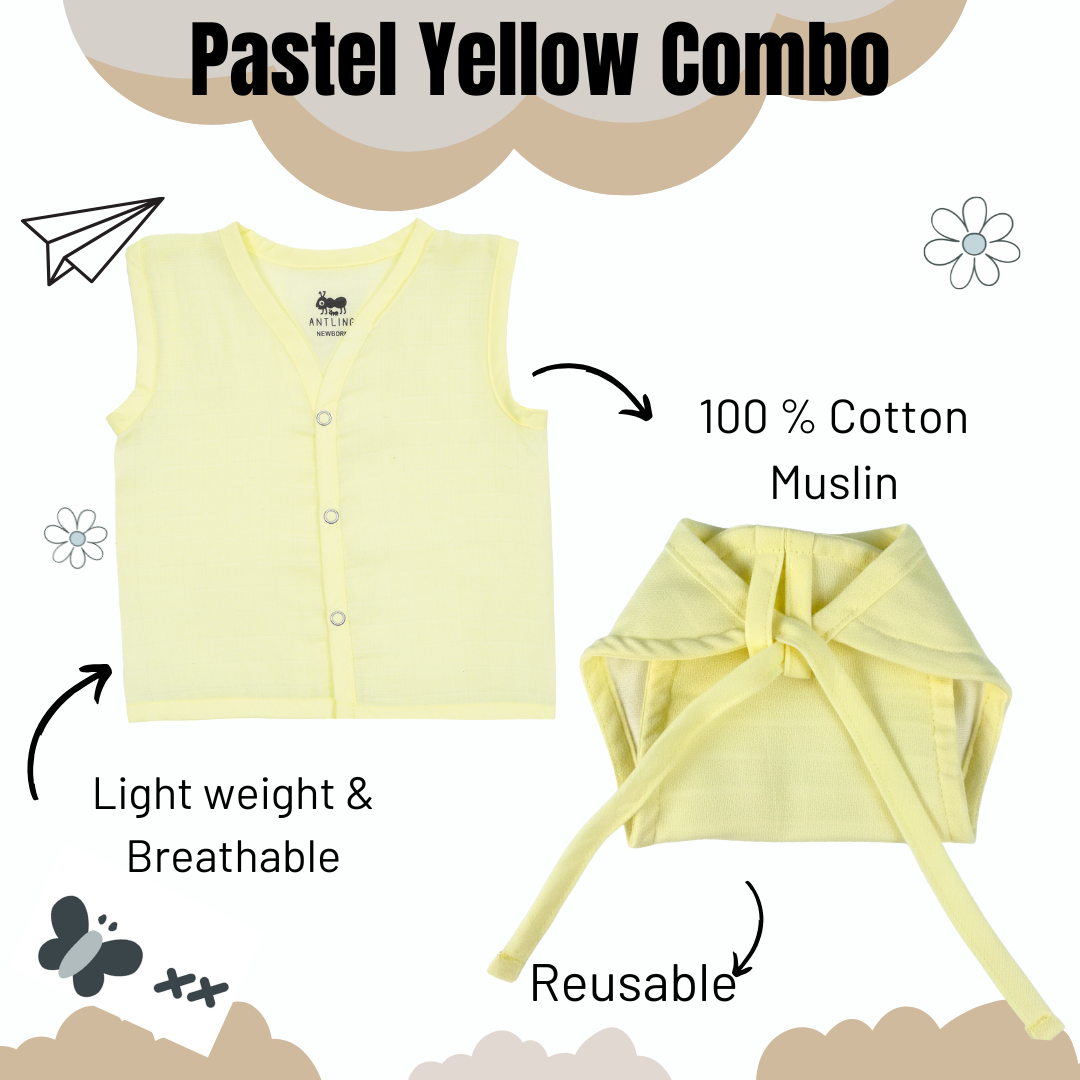 Newborn Muslin Jabla & Nappy Combo - Pastel Yellow