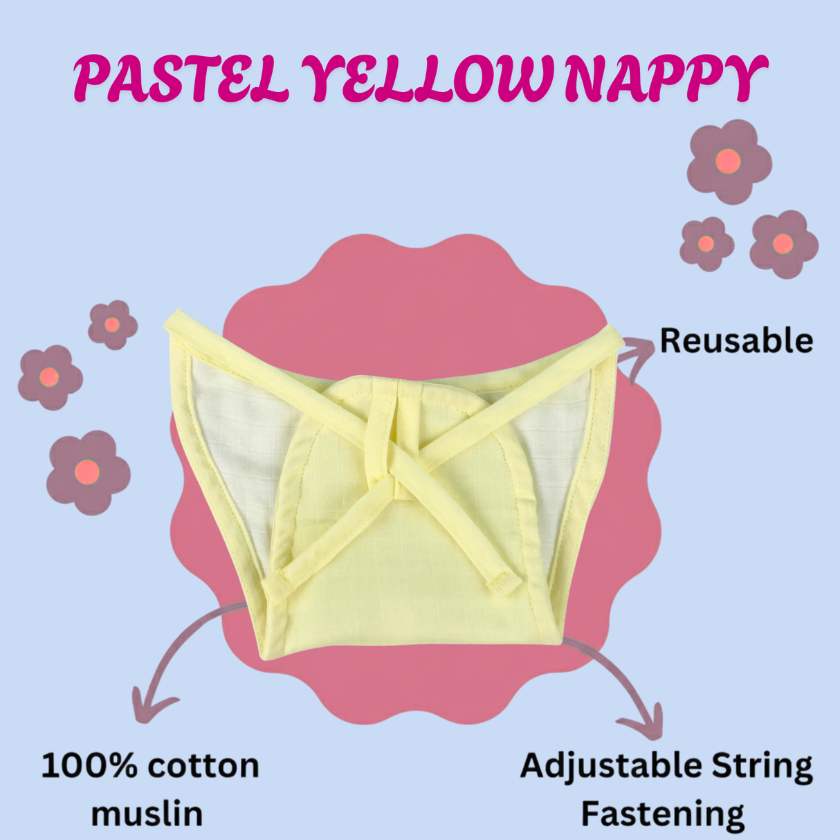 100% Pure Cotton Muslin Pastel Yellow Nappy - Newborn (Pack of 2)