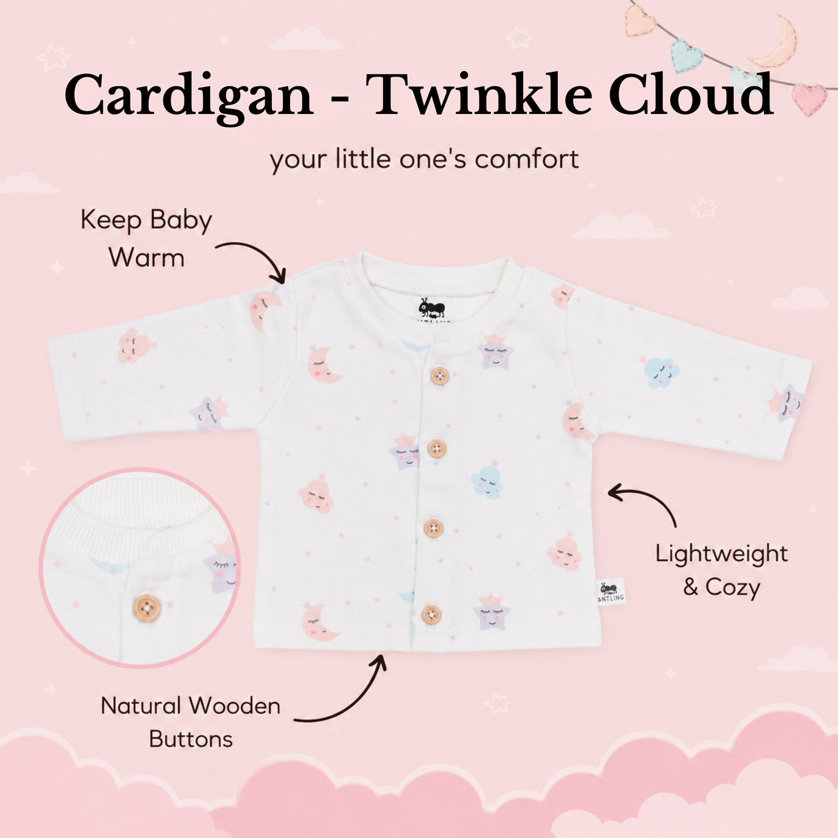 Fleece Cotton Baby Boy & Girls Sweater | Cardigan - Twinkle Cloud