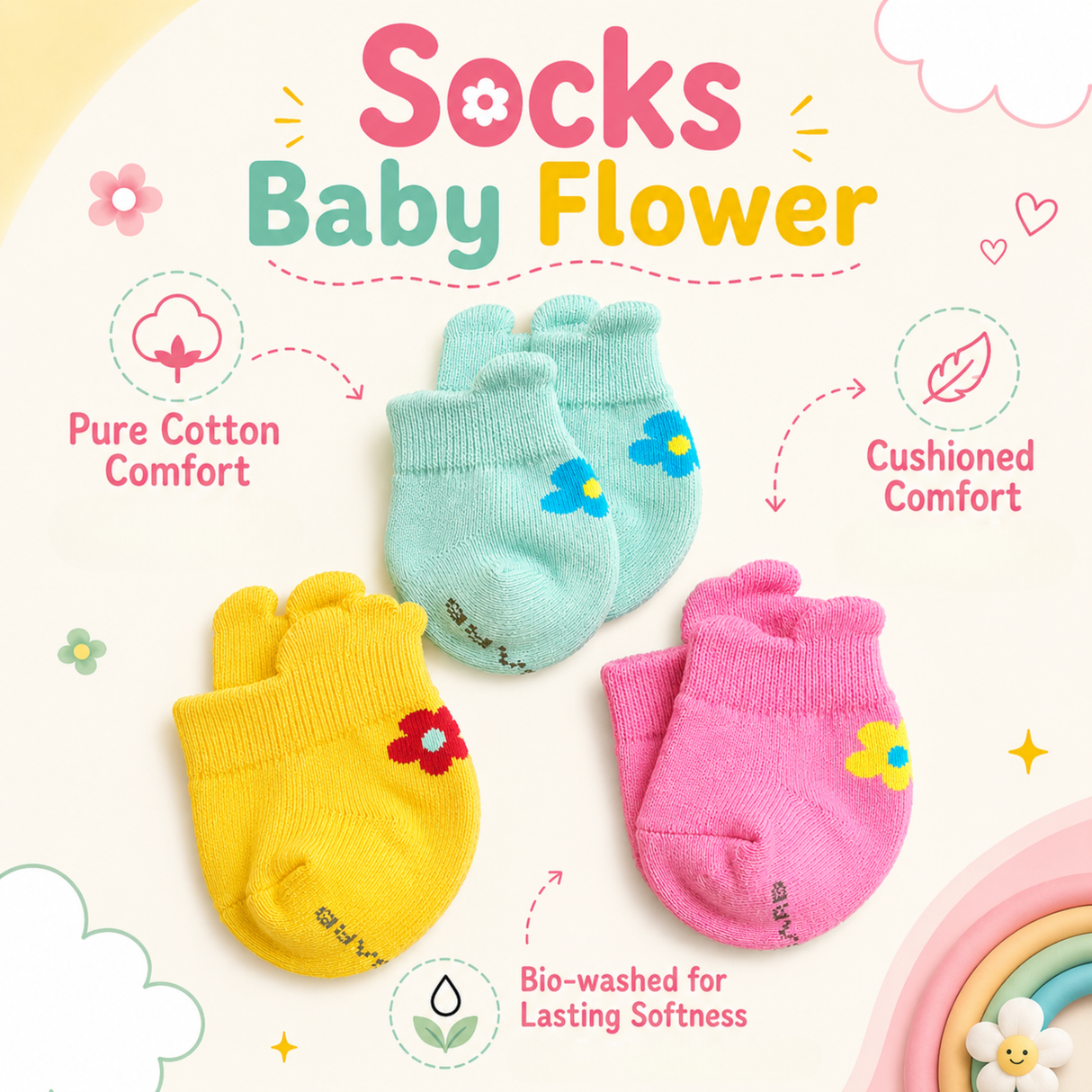 Baby Socks (pack of 3) - Baby Flower