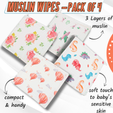 Premium Muslin Wipes (3 layers) - Pack of 4 prints