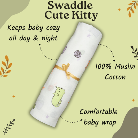 Muslin Swaddle - Cute Kitty