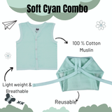 Newborn Muslin Jabla & Nappy Combo - Soft Cyan