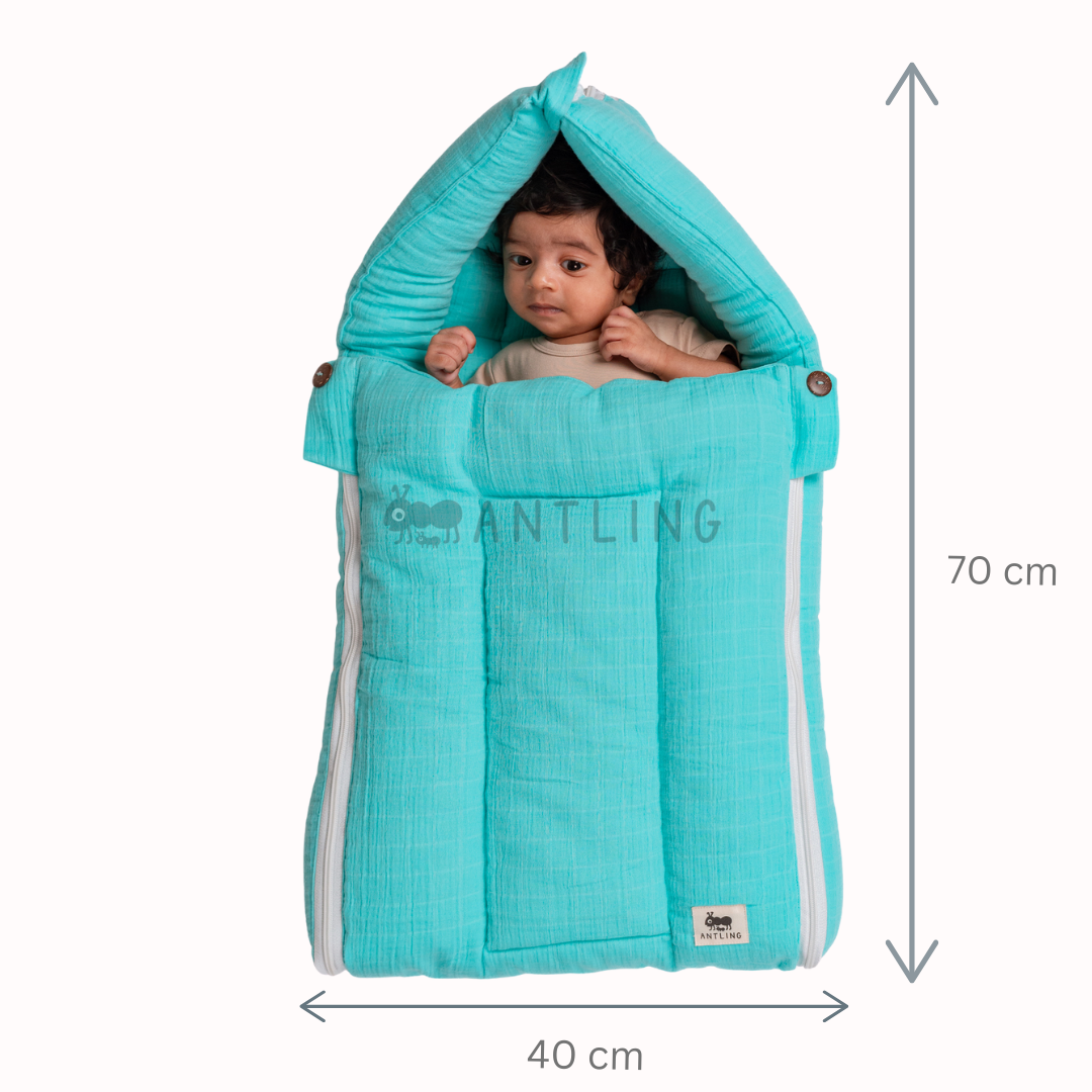 SoftNest - Premium Muslin Baby Nest cum Bed Set - Cyan