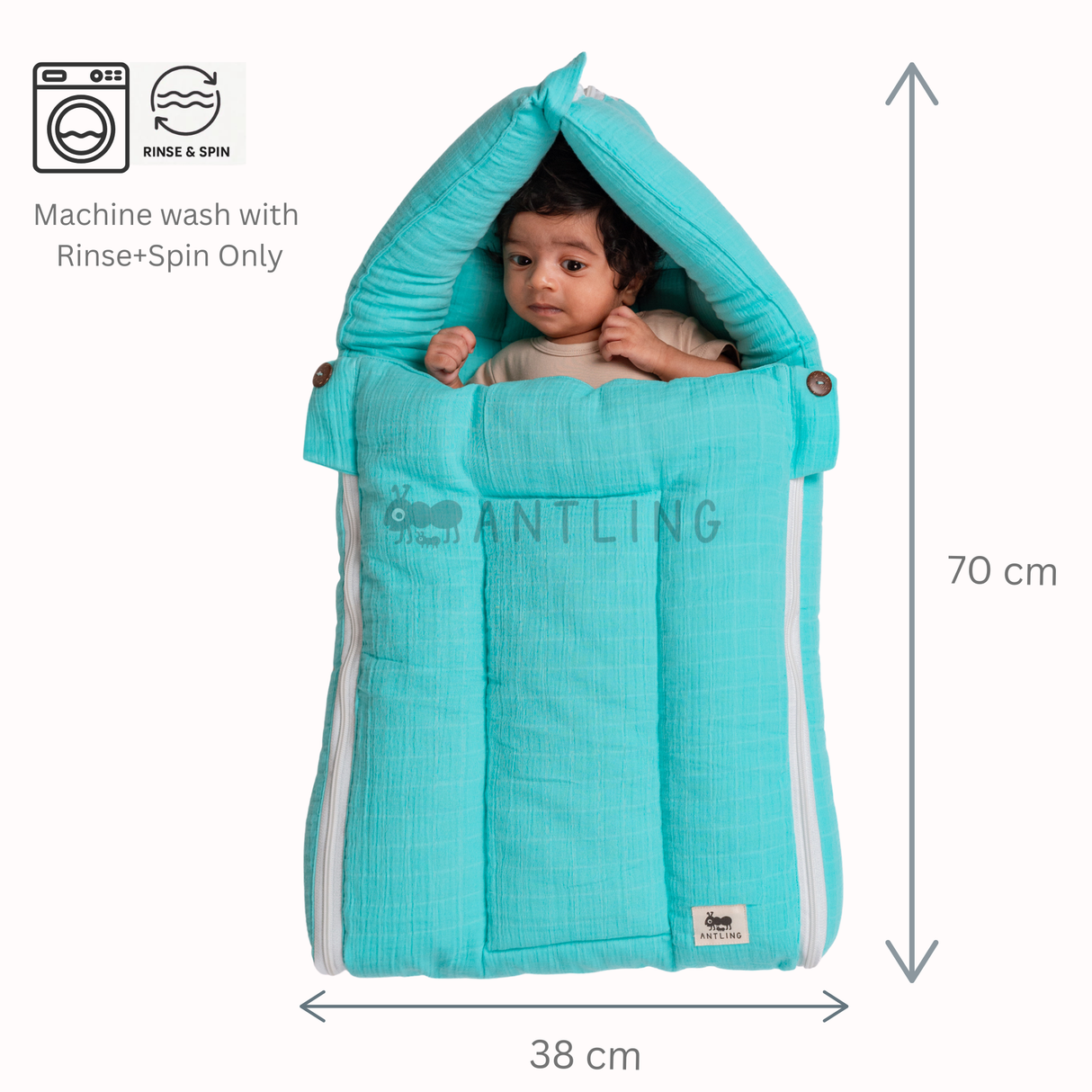 SoftNest - Premium Muslin Baby Nest cum Bed Set - Cyan