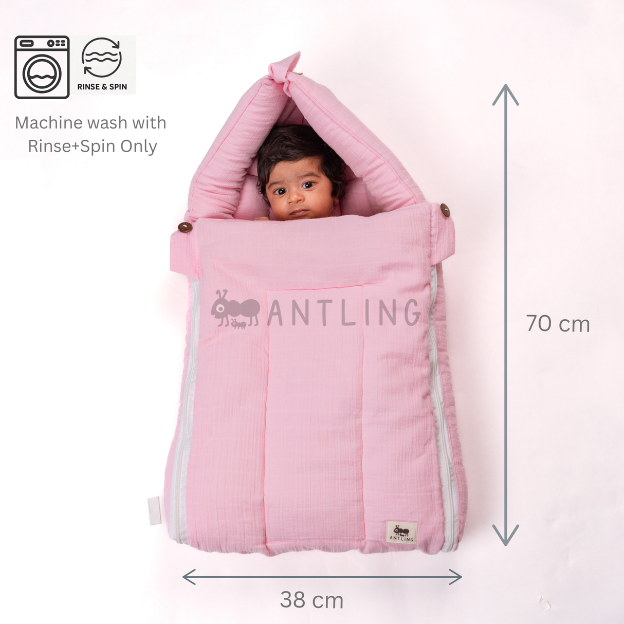 SoftNest - Premium Muslin Baby Nest cum Bed Set - Pink