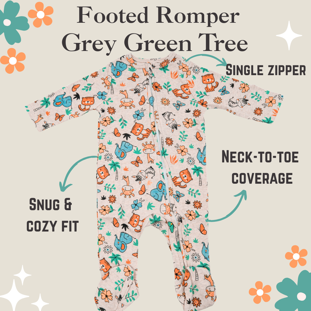 Footed Rompers - Grey Green Tree