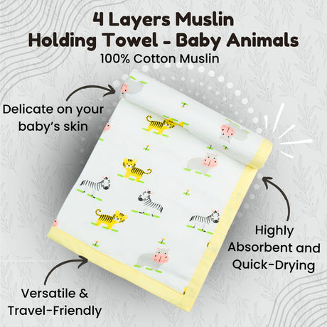4 Layers Muslin Holding Towel - Baby Animals