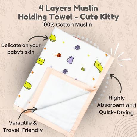 4 Layers Muslin Holding Towel - Cute Kitty