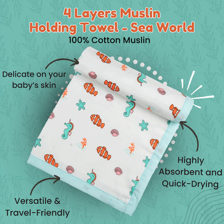 4 Layers Muslin Holding Towel - Sea World