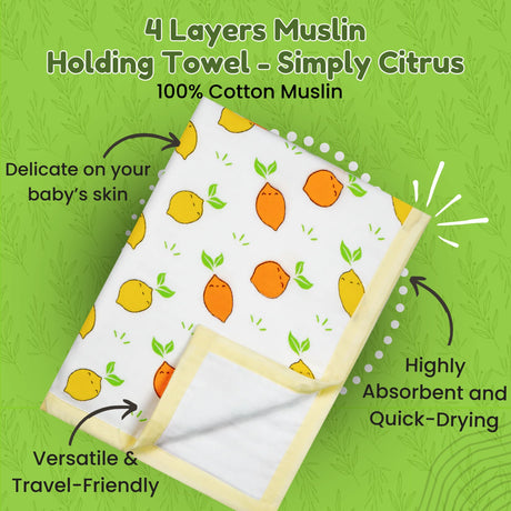 4 Layers Muslin Holding Towel - Simply Citrus