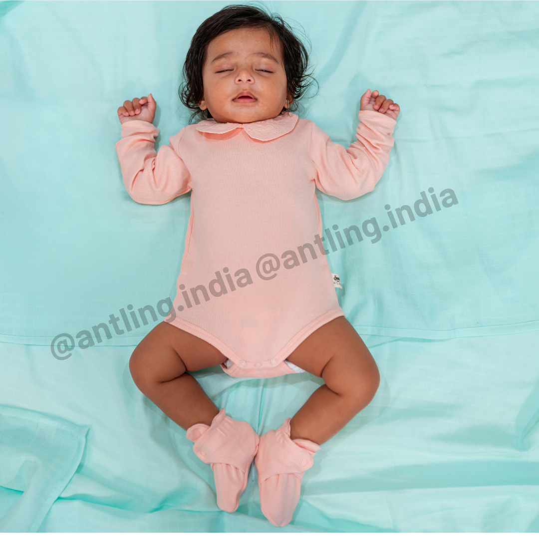 Premium Peter Pan Collar Unisex Cotton Rompers Peach