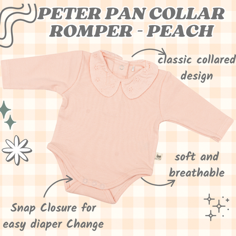 Premium Peter Pan Collar Unisex Cotton Rompers - Peach