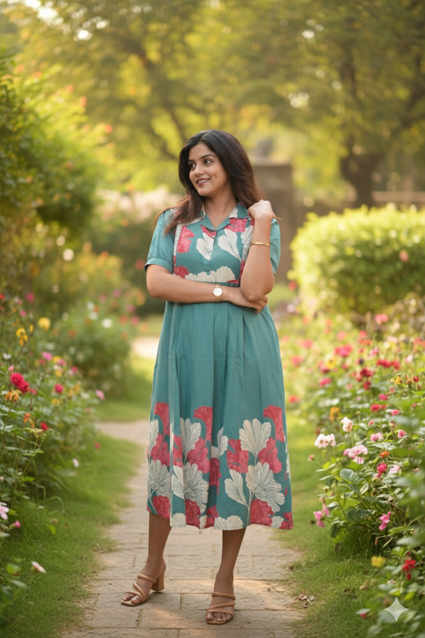 Frock-Aquamarine Maternity Feeding Dress
