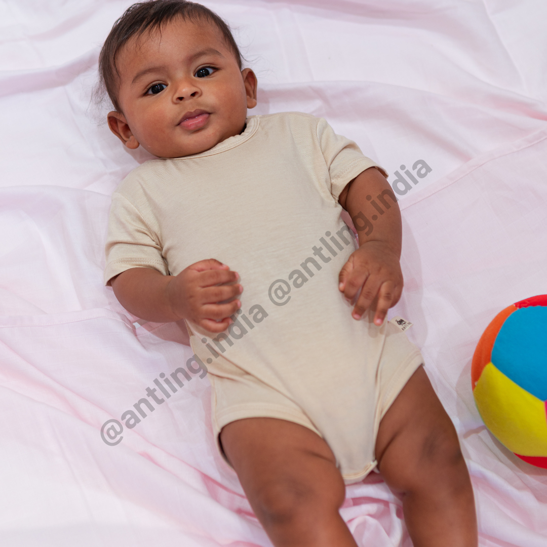 Safe Bamboo Unisex Baby Half Sleeve Romper Sand - Main Image
